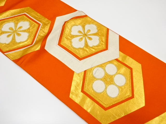 アンティーク　亀甲に花菱模様織り出し袋帯（材料）